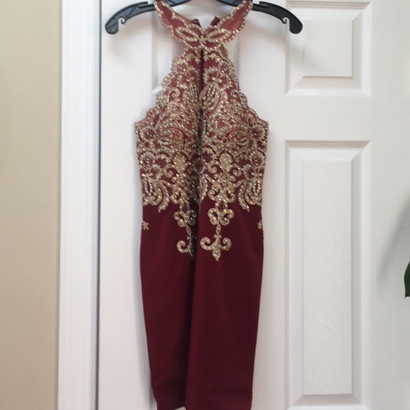 Cocktail dress in burgundy and gold lace 💐💐Spring sale - Picture 2 of 4